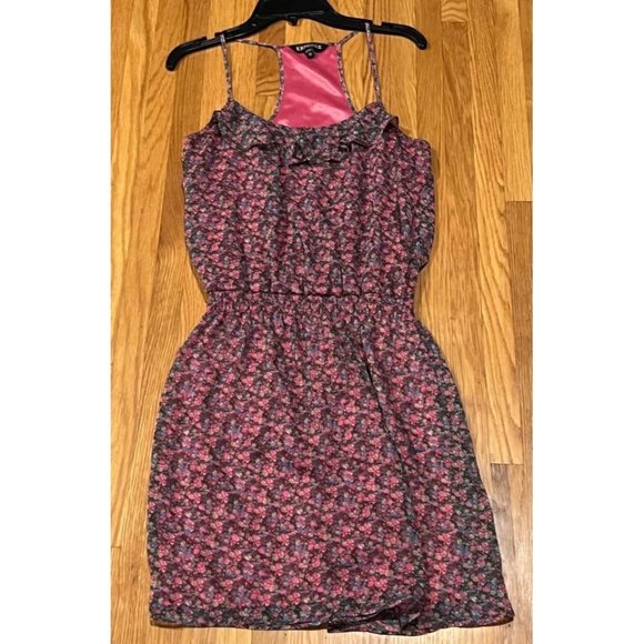 Express Pink Floral Racer Back Flowy Mini Sun Dress Brunch Garden Party‎ Size XS - Picture 1 of 3